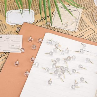 100 Transparent Imitation Gold Round Ball Thumbtacks Photo Wall Cork Board Nails Large Head I-Shaped Nails DIY Art Decoration