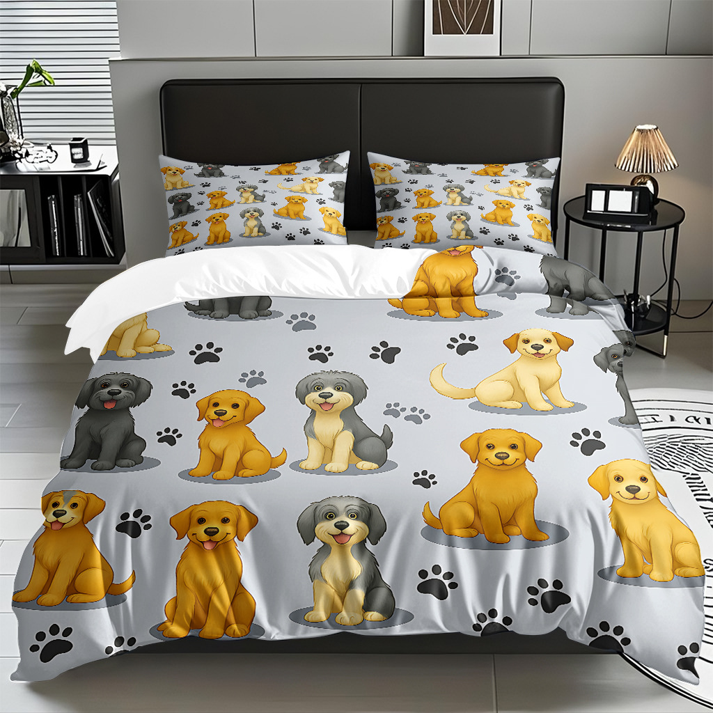 Fábrica de origen transfronteriza textil doméstico TEMU / JIT suave piel abrasiva caricatura cachorro impresión digital set edredón