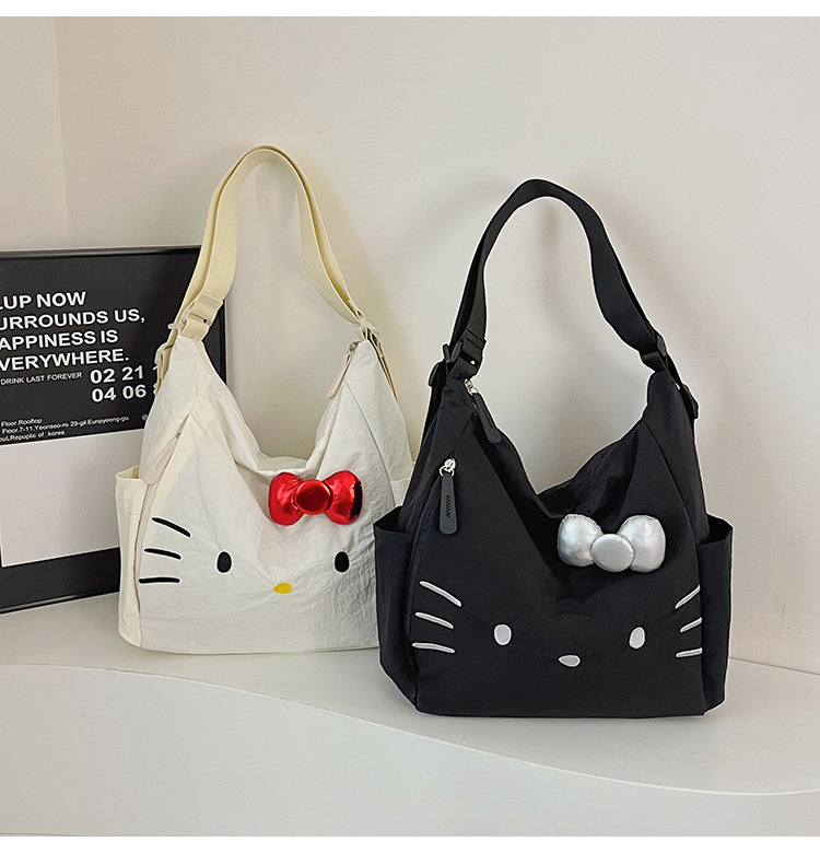 Cross-border Nylon Women's Bag 2026 New Style Large Capacity Cute Little Cat Single Shoulder Bag Bow Tote Bag Backpack