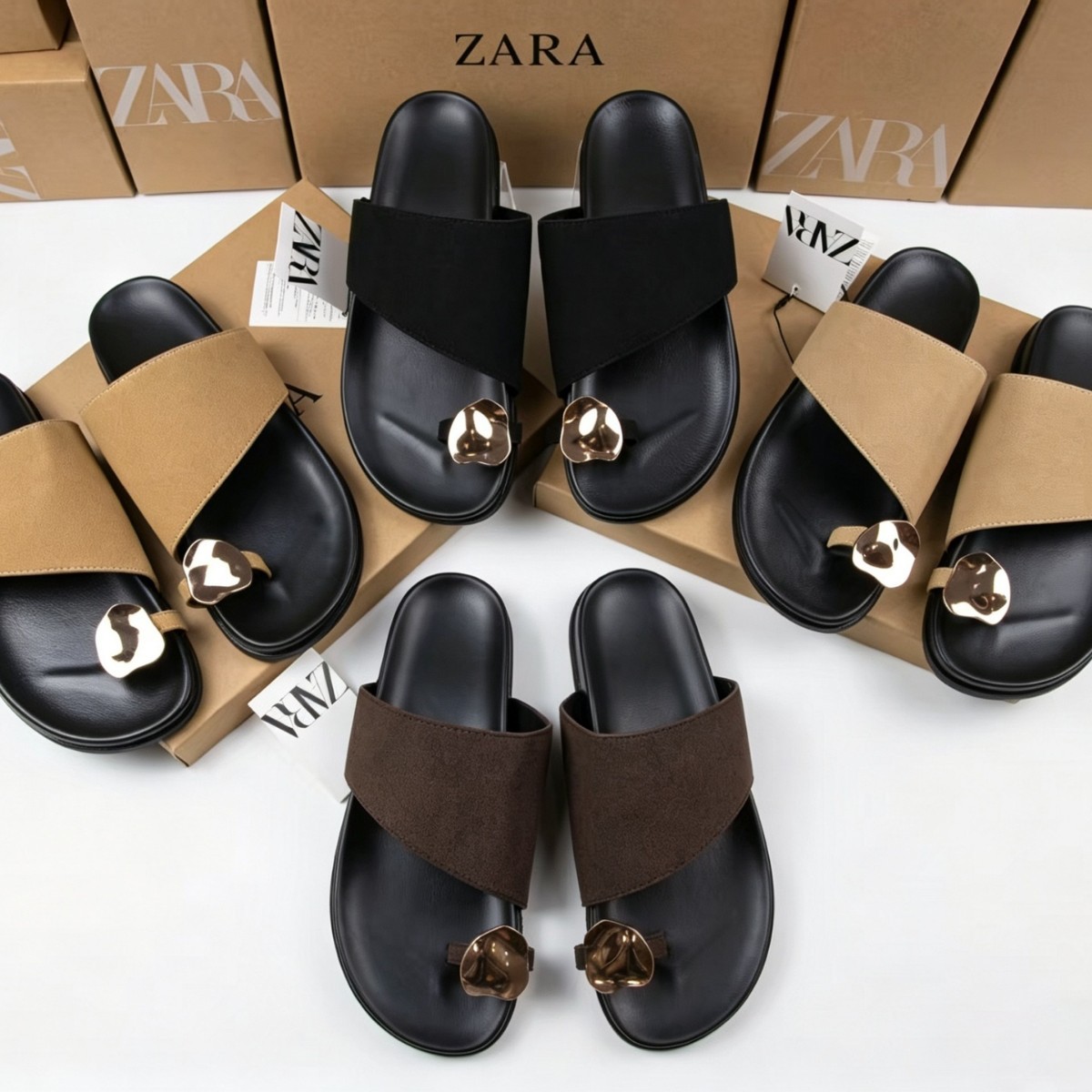 Foreign trade ZA large size sandals, French style slip-on outdoor slippers, beach vacation sandals, casual retro style