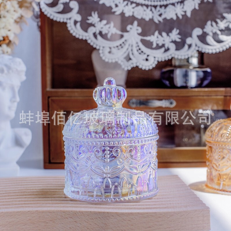 Ins Style Glass Jar Transparent Candy Jar Storage Jar with Lid Storage Box Cotton Swab Makeup Brush Pen Holder Tea Jar
