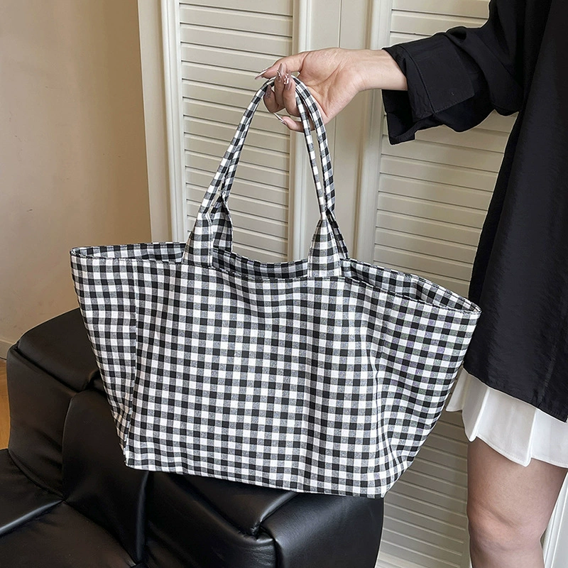 Женская холщовая сумка в клетку в японском стиле, высококачественная сумка для ленивых, сумка через плечо, большая вместительная сумка для покупок