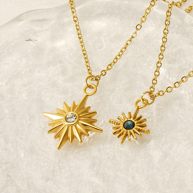 Collar de acero inoxidable retrógrado francés de ocho estrellas personalidad de moda de estilo de moda de colgante de metal de acero de acero clavícula para mujeres