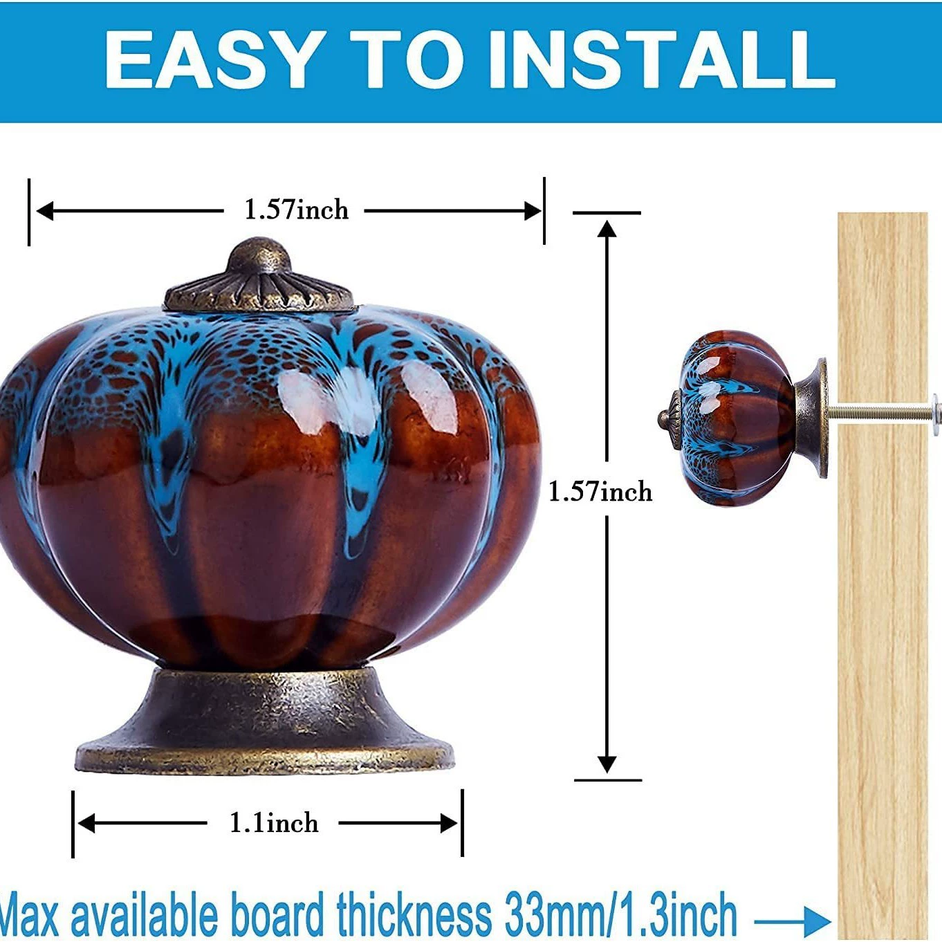 Cross-border Amazon Cabinet Pumpkin Shape Ceramic Handle Retro Cabinet Drawer American Handle