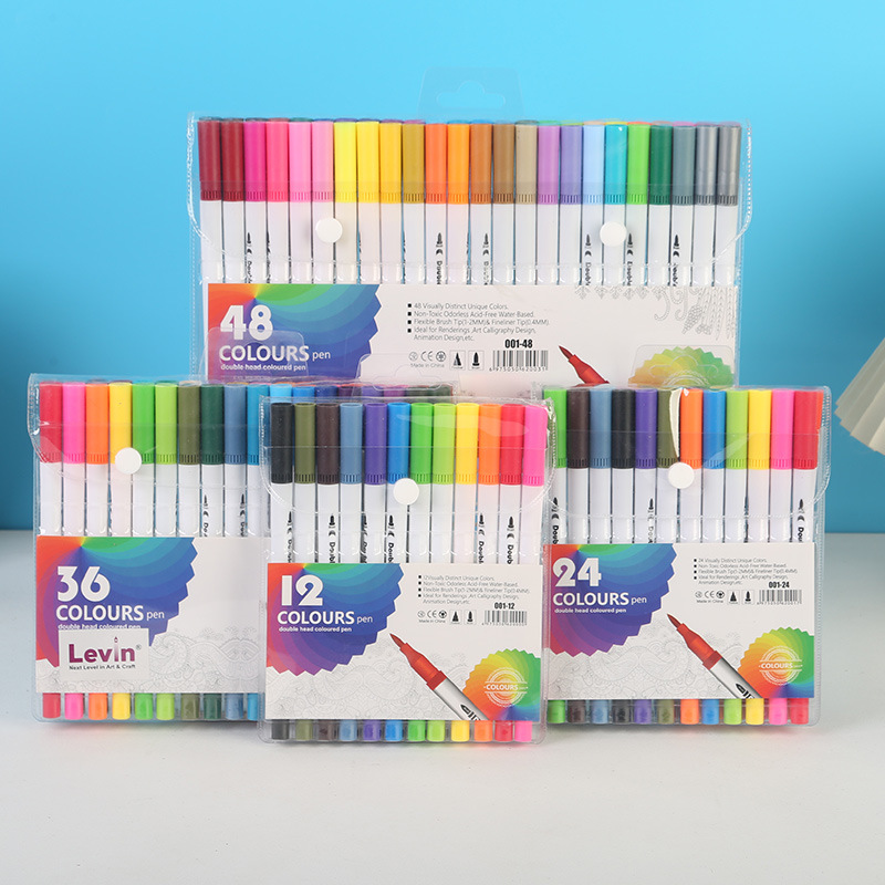 Bolígrafo de acuarela de doble cabeza en caja de pvc transfronterizo a base de agua para niños, bolígrafo de gancho de cabeza suave, pincel de pintura de anime de 120 colores
