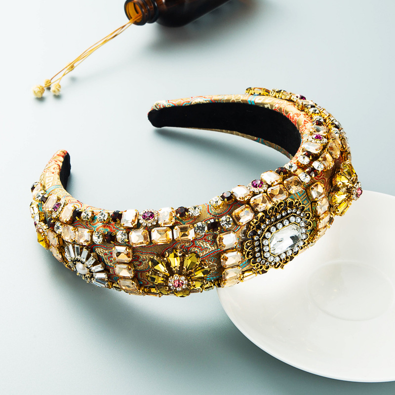 Heming diadema estilo europeo y americano palacio barroco industria pesada diamante completo diadema engrosada esponja bordado de ala ancha bola accesorios para el cabello