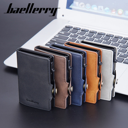 Baellerry new card bag men's European and American retro side push card RFID card box simple buckle anti-magnetic card holder