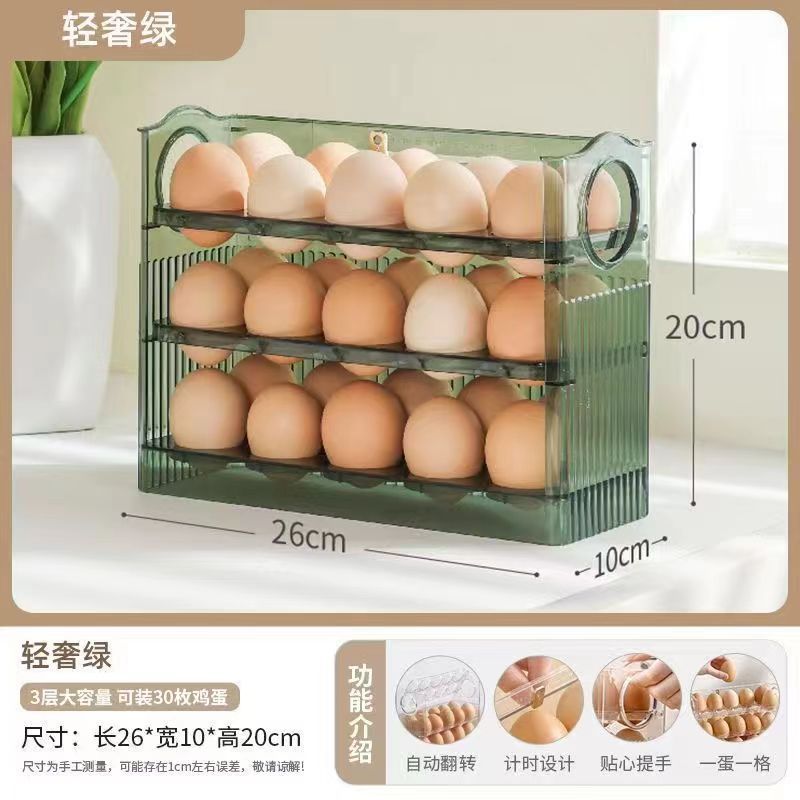 Huevera Organizadora para Puerta de Refrigerador de Plástico PET con Volteo Automático para Cocina