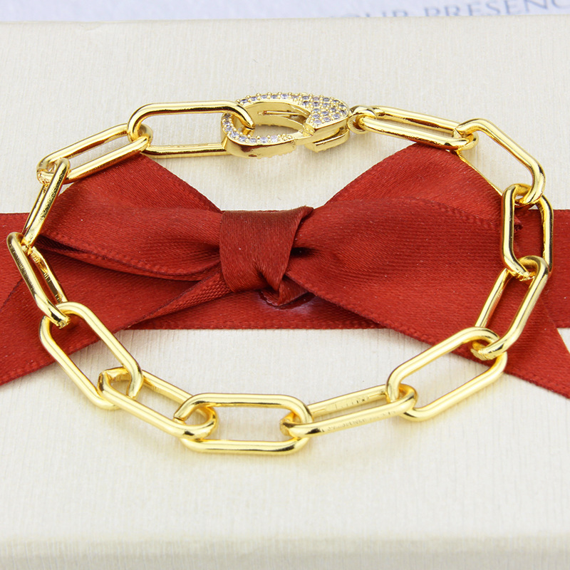 simple diamond square chain copper bracelet