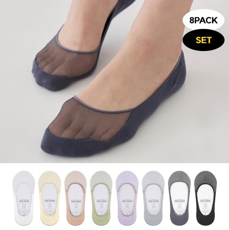 Invisible stockings South Korea socks simple sand cotton bottom breathable mesh solid color summer gg ultra-thin silicone heel