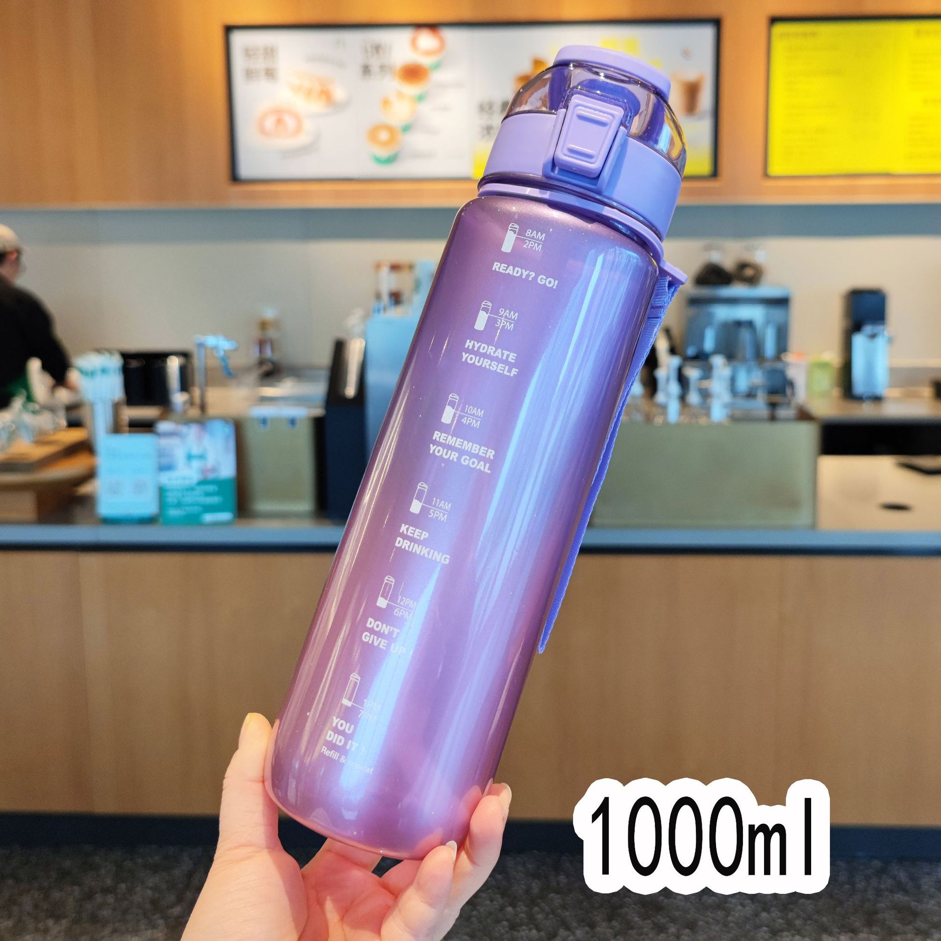 Nuevo resalte gradiente de color paja de gran capacidad taza de agua de plástico cubierta de rebote con cuerda deportes al aire libre botella de agua estudiante