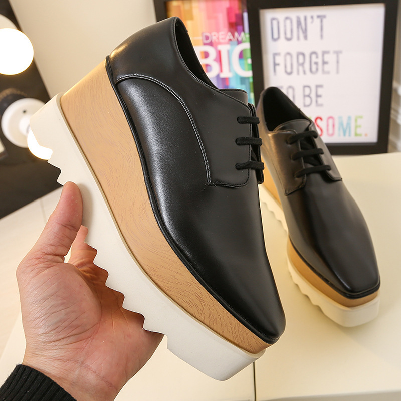 아웃렛 플랫폼 플랫폼 신발 여성 새 오찬 봄 · 가을 증가 한국 패션 웨지 스퀘어 헤드 레이스 업 여성 싱글 신발