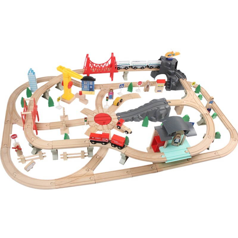 Xinyun 130 piezas de madera pista de madera nueva educación temprana juego educativo simulación pista modelo Tren Eléctrico juguete