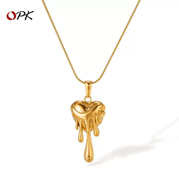 Cross-border European and American-style fashion niche vintage necklace stainless steel design lava love water drop high-grade neck chain