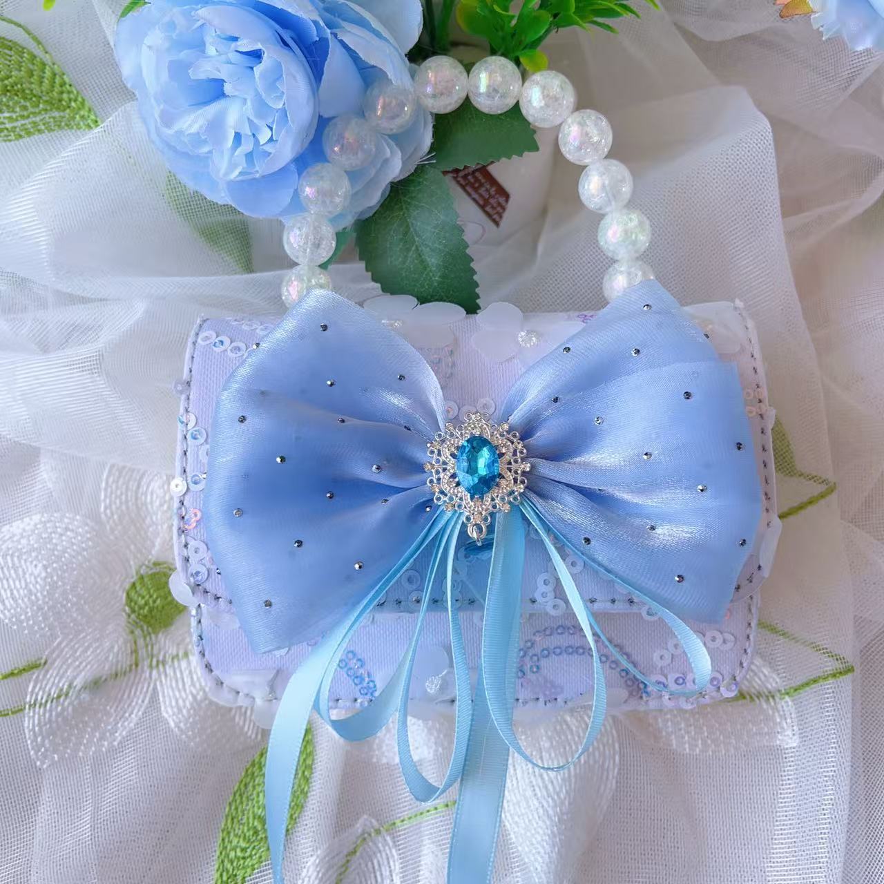 Bolso de lazo para niños Bolso de mensajero de flor de rosa de verano Bolso de princesa portátil de perlas para niñas Monedero de fragancia pequeña