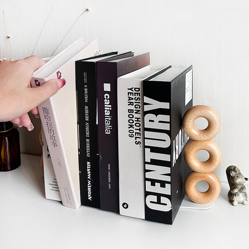 Desktop wooden bookends simple donut shape beech bookends thickened bookshelf solid wood storage book folder