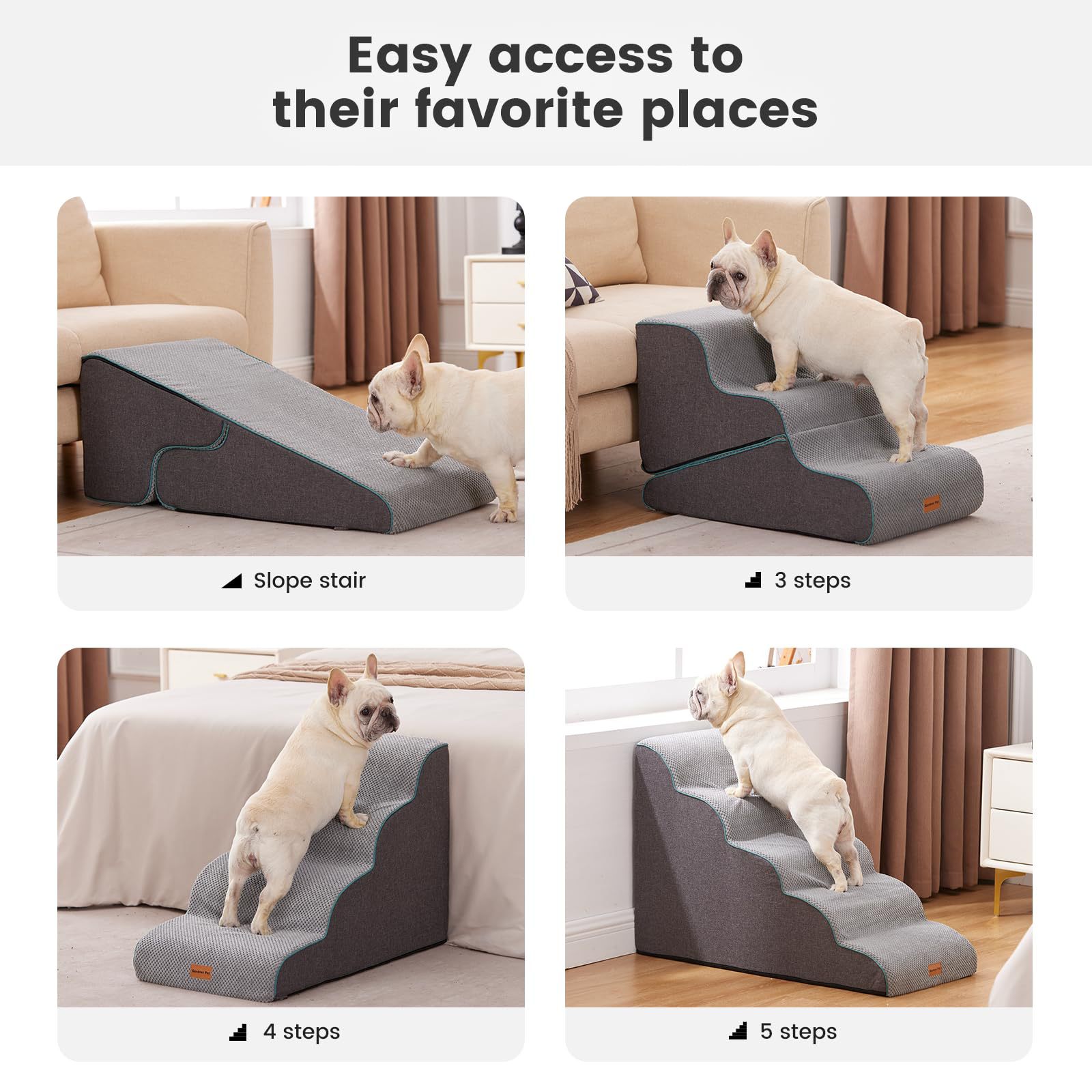 Escalera de esponja comprimida para mascotas desmontable y desmontable, escalera para perros mayores, escalera para perros de tamaño medio, escalera para dormir