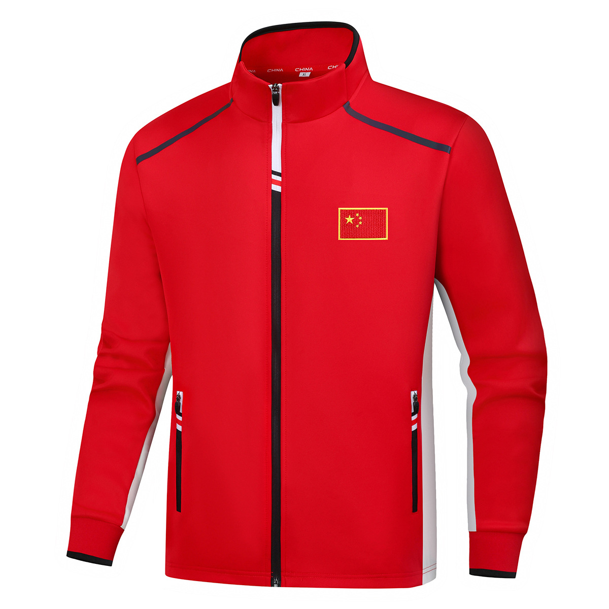 Spring and Autumn Chinese Long-Sleeve Sportswear Sweatshirt, Color-Block Unisex Student School Uniform Jacket, Patriotic Clothing, Coach Uniform, Customizable