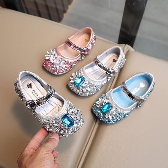 Girls' Princess Shoes 2024 Spring and Autumn New Arrival Rhinestone Fashion Baby Girl's Crystal Shoes Soft Sole Aisha Single Shoes for Children