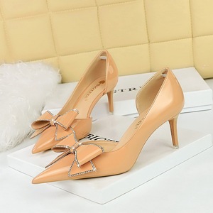 638-AH12 European and American Style Banquet Women's Shoes Thin Heel High Heel Shallow Mouth Pointed Side Hollow Rh