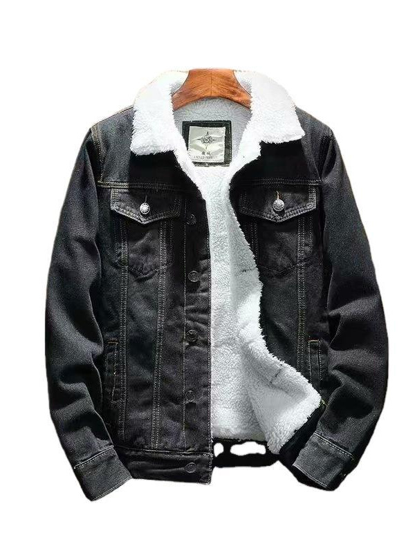 冬のレトロなベルベットデニムジャケットメンズユース韓国スタイル肥厚ジャケットトップトレンディな大きいサイズの外国貿易綿の服