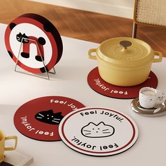 かわいい猫円形吸水コースターコーヒーキッチン水切りマット家庭用デスクトップ断熱珪藻泥コースター