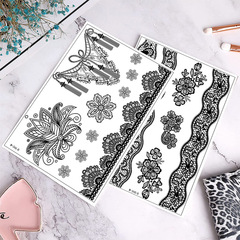 Cross-border European and American tattoo stickers semi-permanent party black hollow lace tattoo stickers waterproof henna tattoo