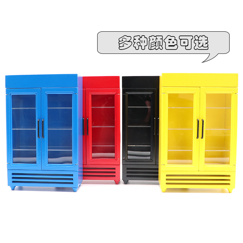 1:12 Dollhouse mini muebles de madera refrigerador tienda micro escena bebidas color congelador