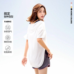 Loose women's clothing that hides fat, runs, and is suitable for yoga, summer sports t-shirts, fitness tops, short-sleeved robes