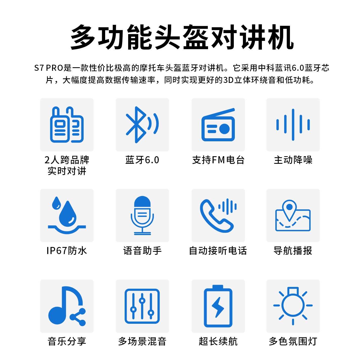 Manufacturer wholesale cross-border s7pro dual intercom motorcycle helmet Bluetooth headset, waterproof, specifically for delivery riders