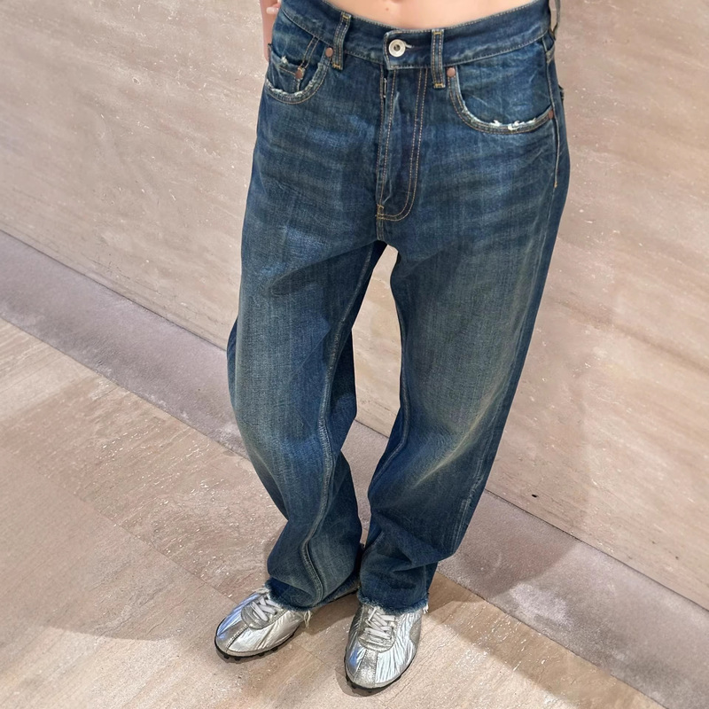 [in Stock] M6 Spring/Summer New Classic Long-Staple Cotton Vintage High-Waisted Frayed Washed Loose Jeans