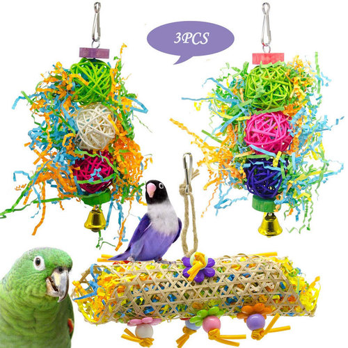 3psc parrot toy chewing shredded paper bird supplies utensils sepak takraw paper shredder bird loofah toy bird toy