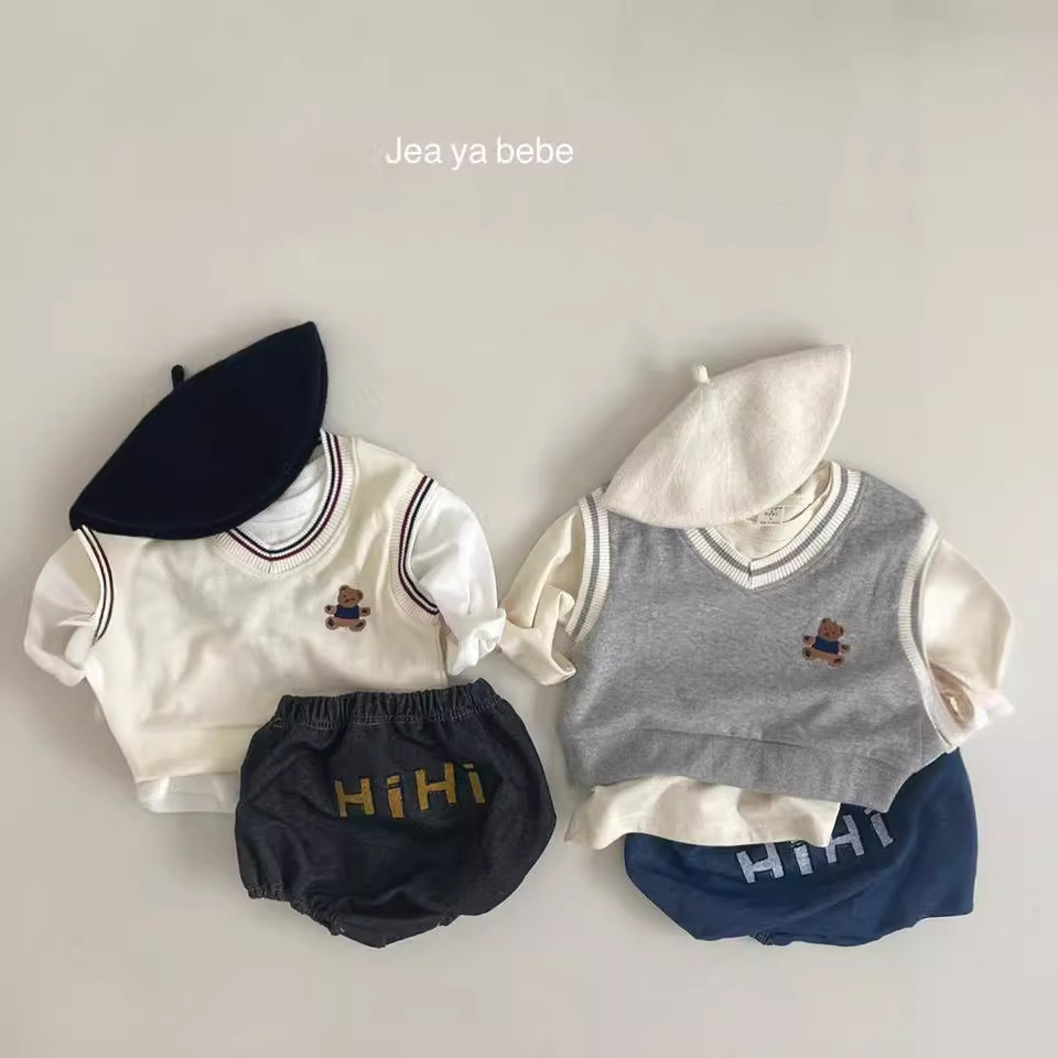 Chaleco de Bebé Ropa de otoño ropa de estilo coreano para niños otoño oso estilo universitario chaleco abrigo Chaleco de desgaste exterior para niños