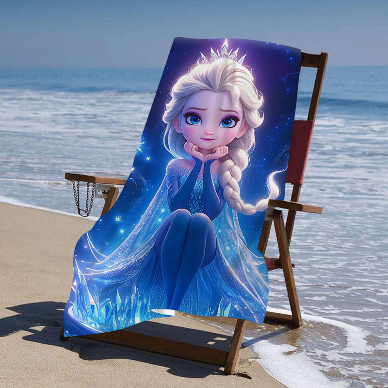 Cross-Border Amazon Tume Xiyin Specializes in Frozen Elsa Princess Digital Printing Holiday Beach Towels and Bath Towels