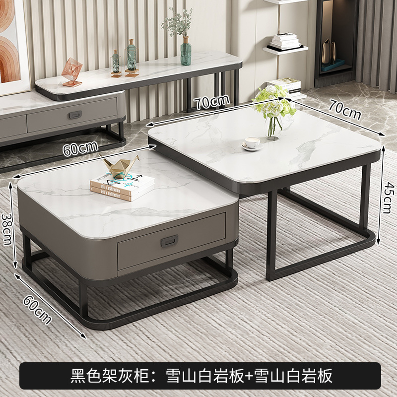 Mesa de té personalizada moderna simple sala de estar pequeña mesa de té casera cuadrada de vidrio templado tablero de roca de lujo ligero