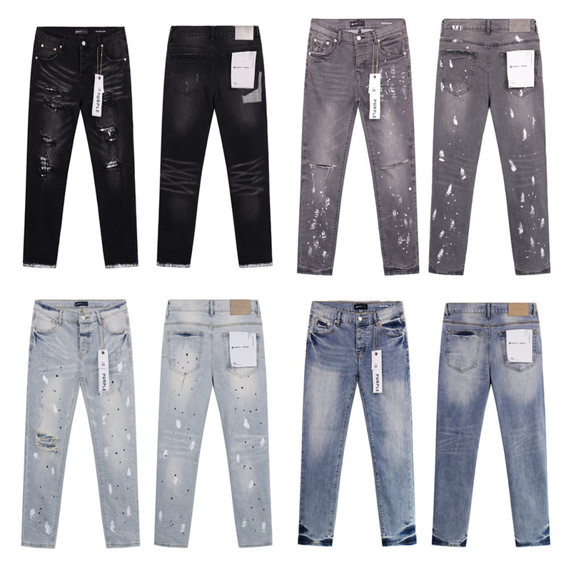 Purple Brand Men's Jeans Trendy Brand Cross-border in stock American-style High Street Black Ripped Skinny Pants