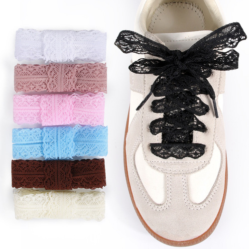 Lace shoelace DIY ballet style cute girl accessory white silk lace edge shoelace
