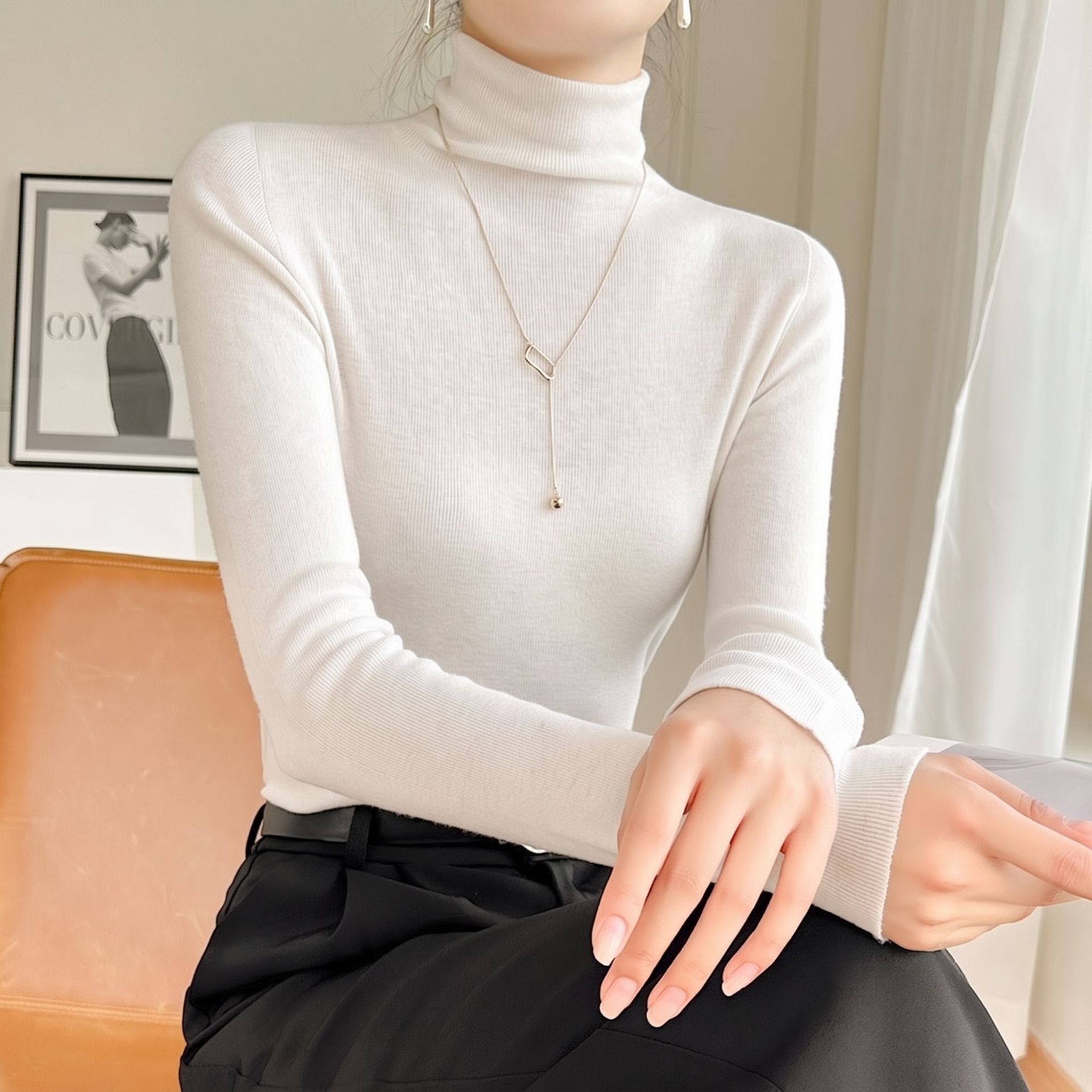 Early Autumn New Style All-Wool Yangtze OTW Seamless One-Piece Worsted Machine Washable Base Layer Top with High Neck