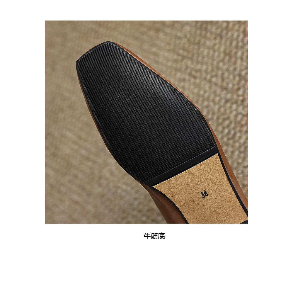 Sandal nữ mũi nhọn quai ngang gót thấp phong cách Hàn Quốc — màu nâu chi tiết 11