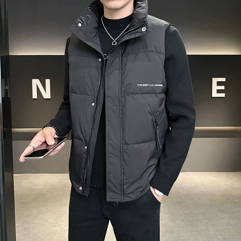 Мужской пуховый жилет 2024 для повседневной носки, молодежный стиль, воротник-стойка, модная короткая мужская куртка