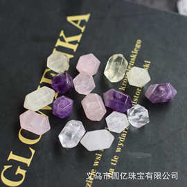 天然白水晶柠檬晶粉 紫晶双尖随形切通孔diy手链项链饰品配件批发