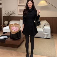 网红奥黛丽韩版秋冬款外套新款分割线双排扣设计感毛呢大衣女