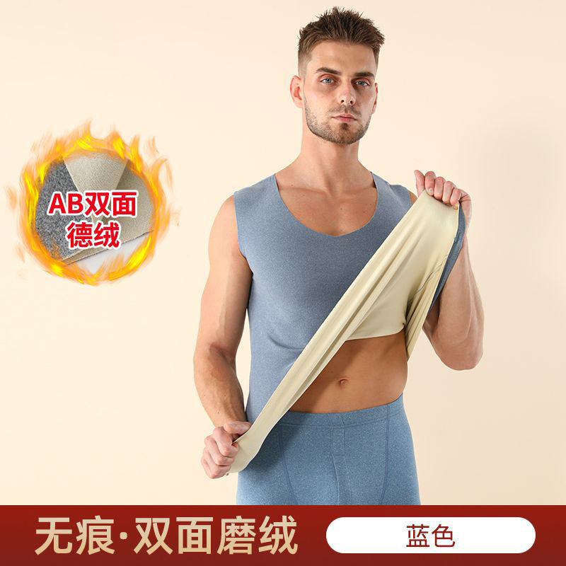 Fuente de fabricantes de hombres sin marcas sin mangas chaleco de terciopelo hombre a prueba de viento de color sólido V-collar camisa de base chaleco caliente