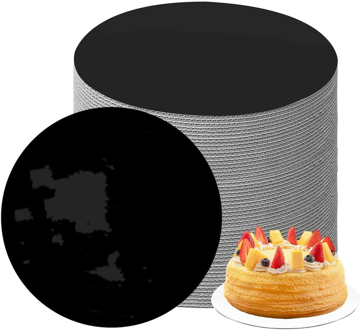 Suela corrugada 681012 pulgadas caja redonda de pastel de cumpleaños con soporte interior dorado, negro, plateado, soporte inferior, junta de pastel