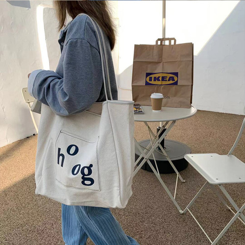 Literary ins super popular canvas bag women's shoulder portable large capacity shopping bag  new trendy simple tote bag