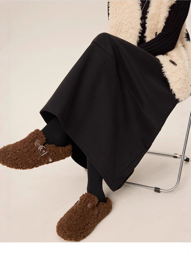 Wool skirt, umbrella-style skirt, A-line puffy wool skirt, new dark gray mid-length skirt.