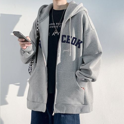 Men's Zip-Up Hooded Sweatshirt for Autumn/Winter, American Retro Streetwear Brand Couple's Top, Loose and Versatile Open Hoodie Outerwear