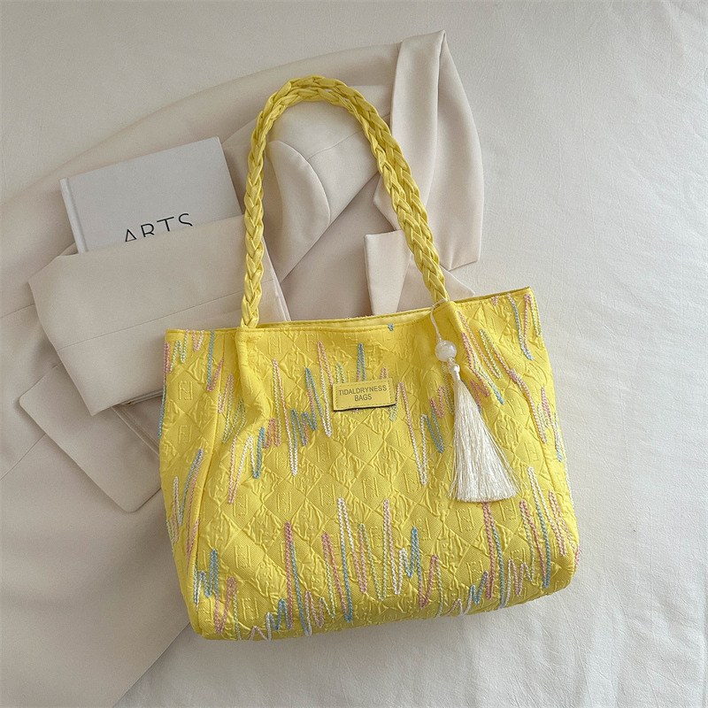 Bolso de gran capacidad para mujeres 2024 verano nuevo bolso de viaje de lona de color contrastante rayas de hombro amplio bolso debajo de la axila