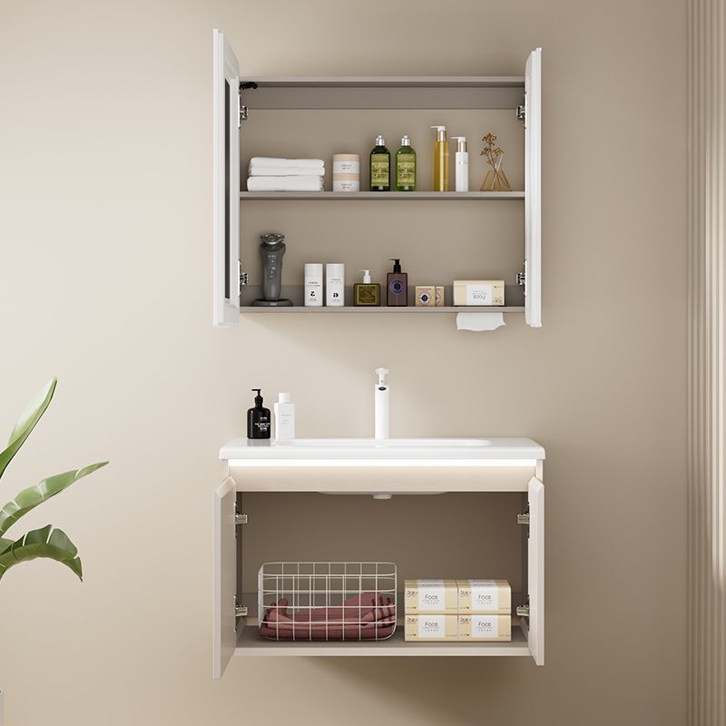 Mueble de baño combinación crema de cerámica pequeño apartamento integrado balcón lavabo de baño de almacenamiento