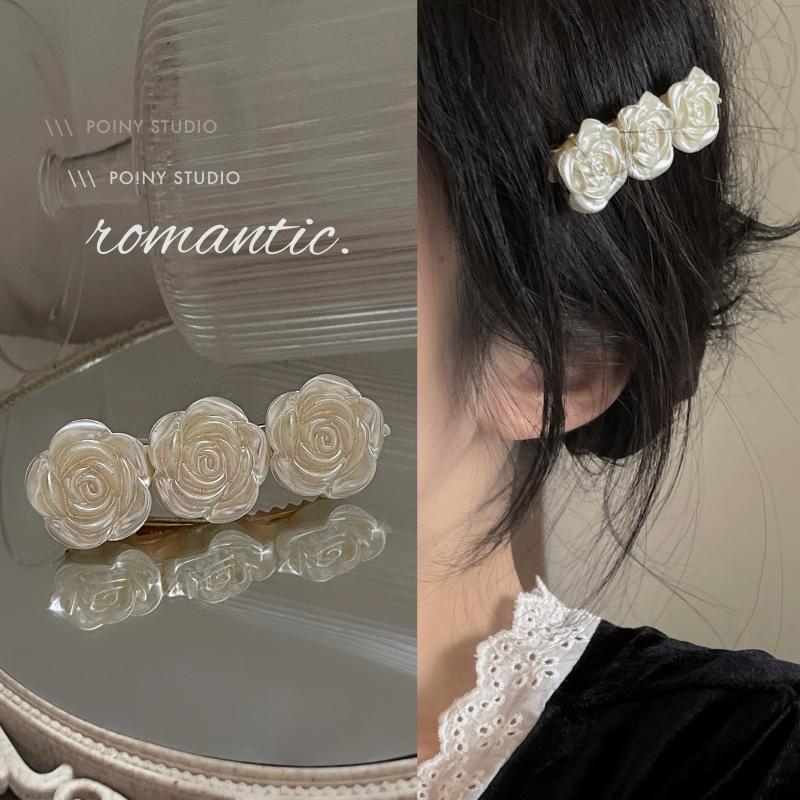Vintage camellia flower hairpin one-word clip temperament gentle Joker bangs clip side clip headdress net red new wholesale